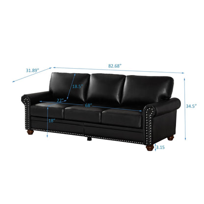 Divano a 3 posti in similpelle con contenitore, struttura in legno massello e metallo, supporto a 6 gambe, contenitori sotto il sedile