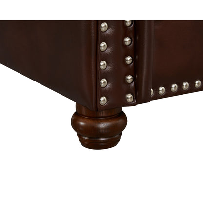 Divano a 3 posti in similpelle con contenitore, struttura in legno massello e metallo, supporto a 6 gambe, contenitori sotto il sedile
