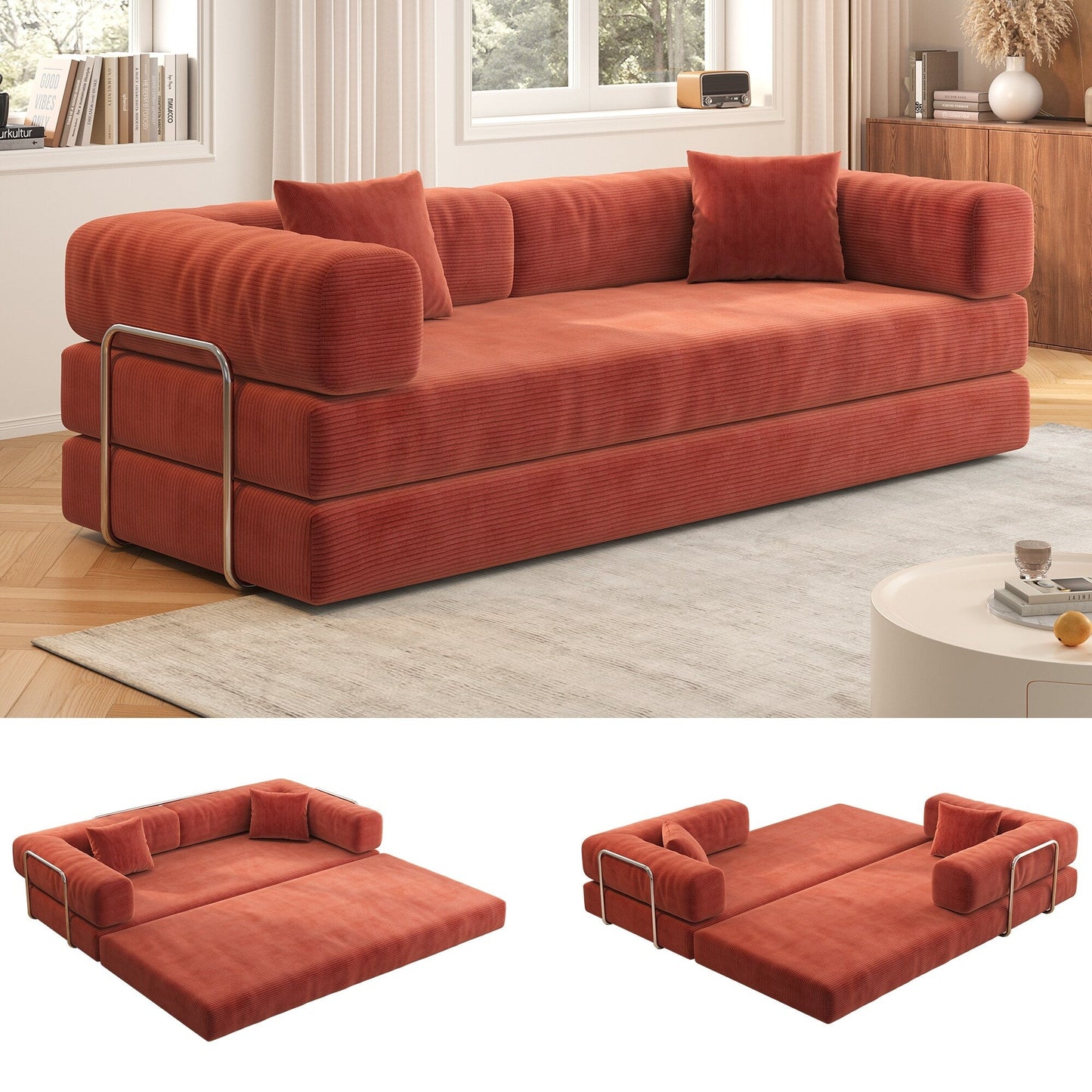 Divano modulare a 3 posti in schiuma 82.68 con schienale rimovibile, seduta larga 70 cm, rivestimento lavabile, struttura in acciaio inossidabile
