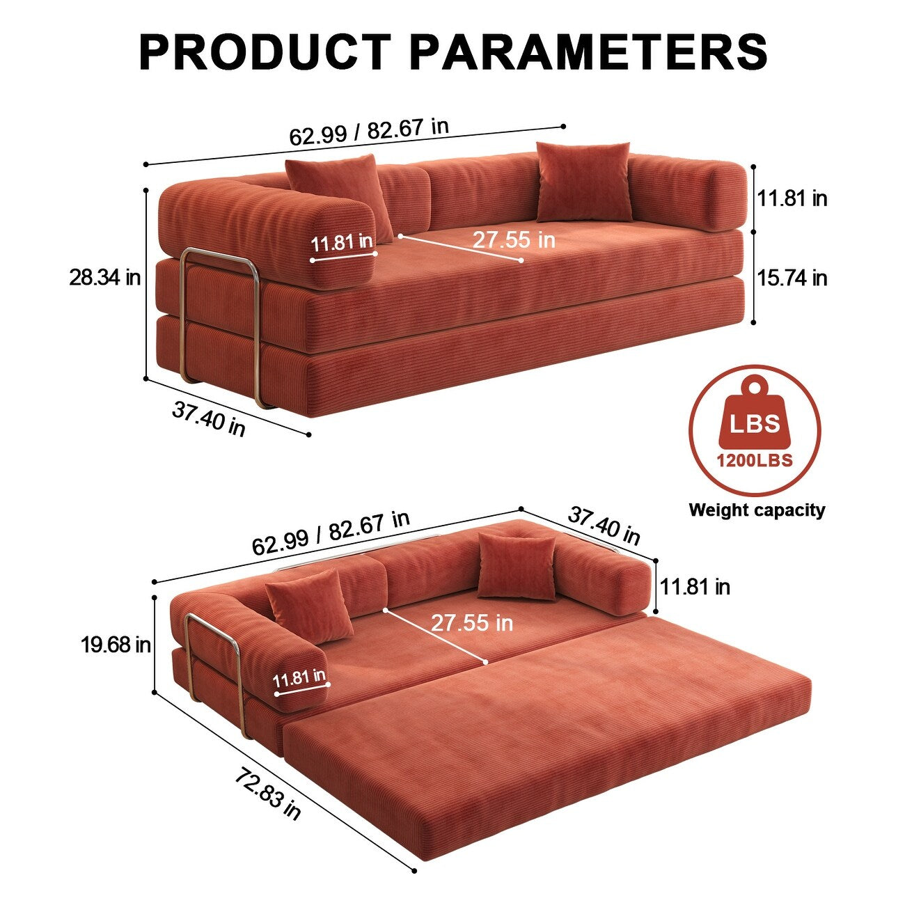 Divano modulare a 3 posti in schiuma 82.68 con schienale rimovibile, seduta larga 70 cm, rivestimento lavabile, struttura in acciaio inossidabile