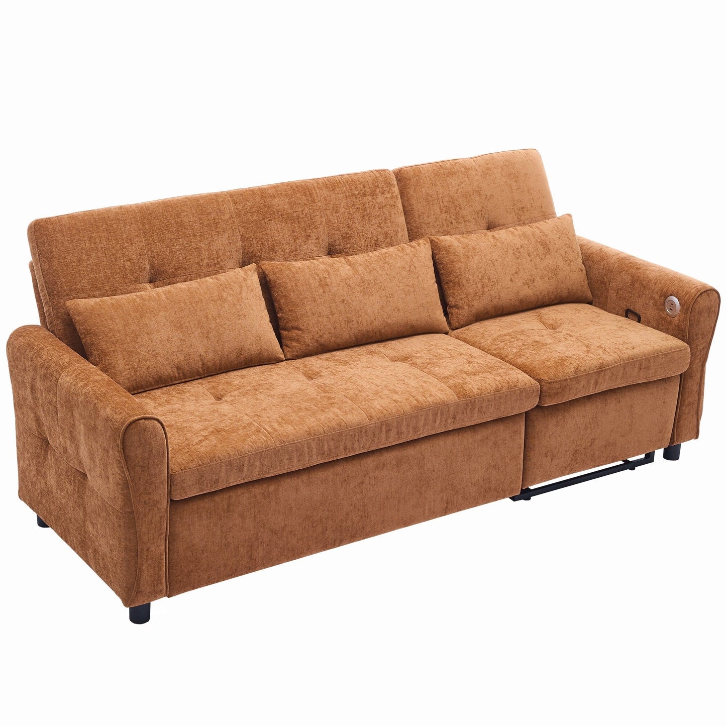 Divano letto 2 in 1 in ciniglia 82 con schienale regolabile, chaise longue reversibile, porte di ricarica USB