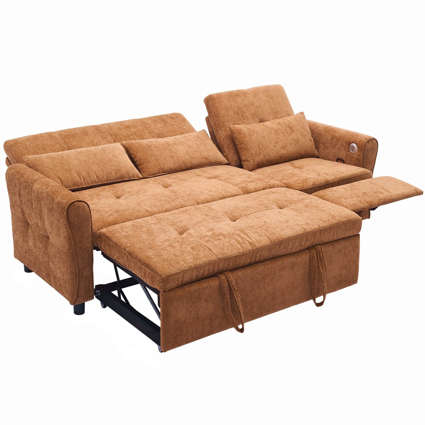 Divano letto 2 in 1 in ciniglia 82 con schienale regolabile, chaise longue reversibile, porte di ricarica USB