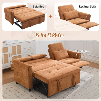 Divano letto 2 in 1 in ciniglia 82 con schienale regolabile, chaise longue reversibile, porte di ricarica USB