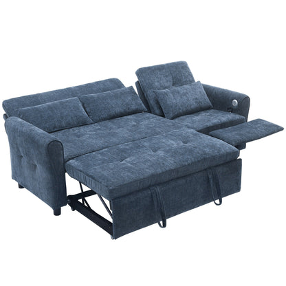 Divano letto 2 in 1 in ciniglia 82 con schienale regolabile, chaise longue reversibile, porte di ricarica USB