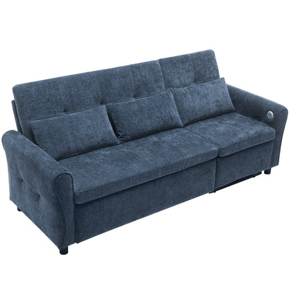 Divano letto 2 in 1 in ciniglia 82 con schienale regolabile, chaise longue reversibile, porte di ricarica USB