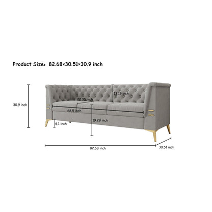 Divano moderno in velluto a 3 posti da 82'' con design capitonné e gambe in metallo dorato