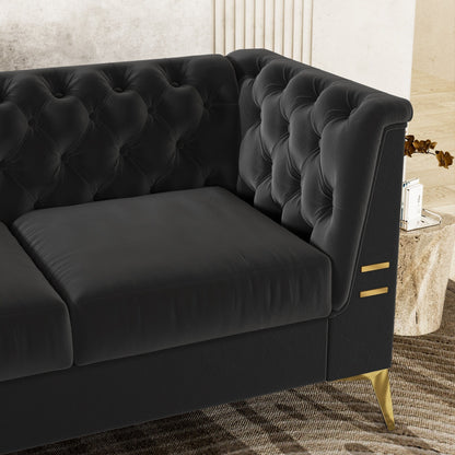 Divano moderno in velluto a 3 posti da 82'' con design capitonné e gambe in metallo dorato