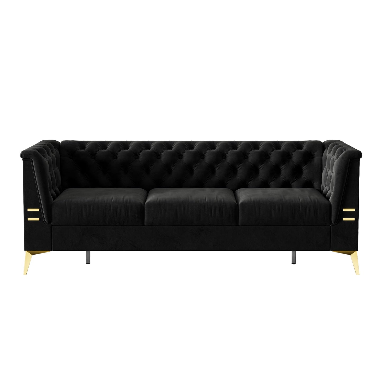 Divano moderno in velluto a 3 posti da 82'' con design capitonné e gambe in metallo dorato
