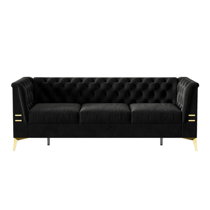 Divano moderno in velluto a 3 posti da 82'' con design capitonné e gambe in metallo dorato