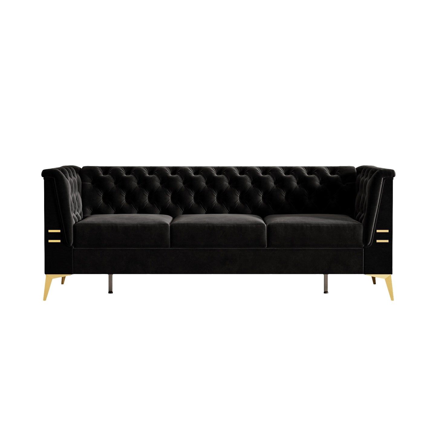 Divano moderno in velluto a 3 posti da 82'' con design capitonné e gambe in metallo dorato