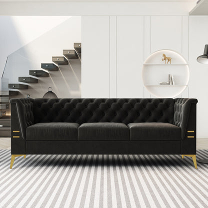 Divano moderno in velluto a 3 posti da 82'' con design capitonné e gambe in metallo dorato