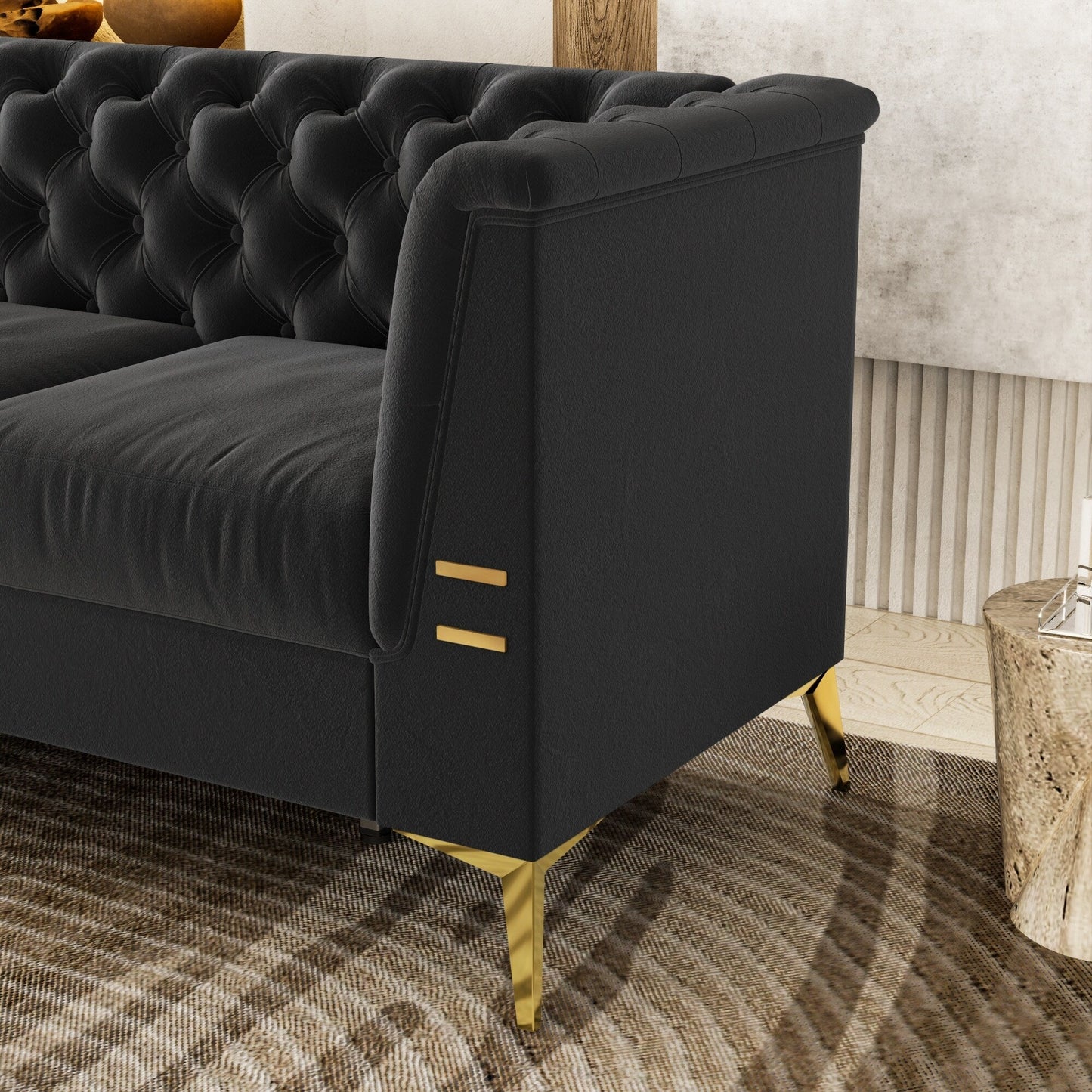 Divano moderno in velluto a 3 posti da 82'' con design capitonné e gambe in metallo dorato