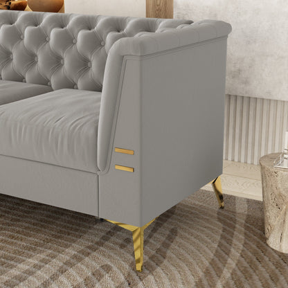 Divano moderno in velluto a 3 posti da 82'' con design capitonné e gambe in metallo dorato