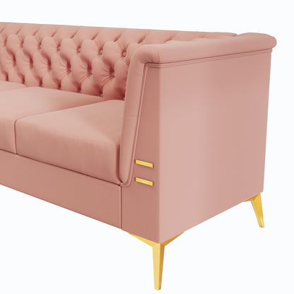 Divano moderno in velluto a 3 posti da 82'' con design capitonné e gambe in metallo dorato