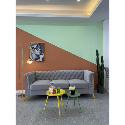 Divano Chesterfield in velluto da 82'' a 3 posti con gambe in metallo dorato, spugna ad alto rimbalzo e cuscini rimovibili