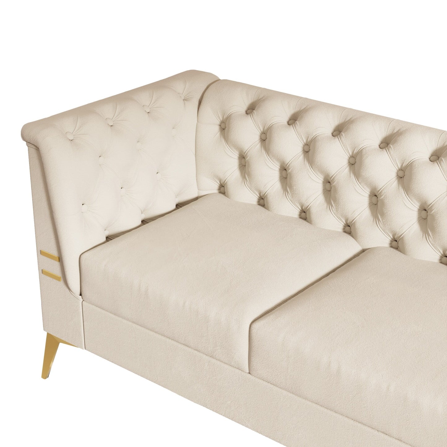 Divano Chesterfield in velluto da 82'' a 3 posti con gambe in metallo dorato, spugna ad alto rimbalzo e cuscini rimovibili