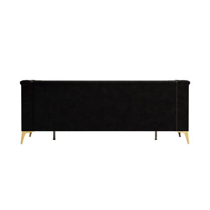 Divano Chesterfield in velluto da 82'' a 3 posti con gambe in metallo dorato, spugna ad alto rimbalzo e cuscini rimovibili