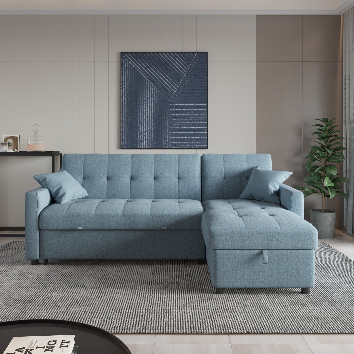 Divano letto reversibile e chaise longue da 82'' di larghezza