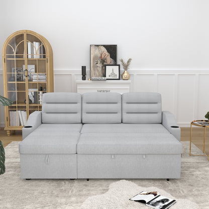 Divano letto trasformabile in poliestere da 83,5'' a 3 posti con letto estraibile, poltrona reclinabile con contenitore, portabicchieri e tasche laterali