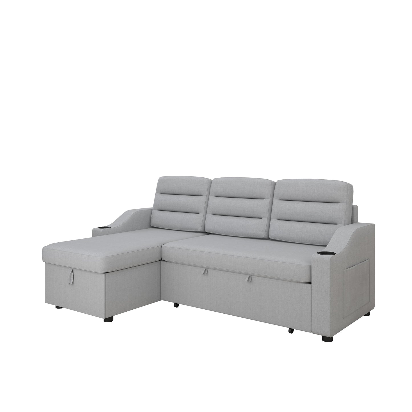 Divano letto trasformabile in poliestere da 83,5'' a 3 posti con letto estraibile, poltrona reclinabile con contenitore, portabicchieri e tasche laterali