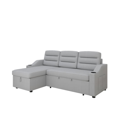 Divano letto trasformabile in poliestere da 83,5'' a 3 posti con letto estraibile, poltrona reclinabile con contenitore, portabicchieri e tasche laterali
