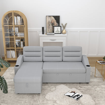 Divano letto trasformabile in poliestere da 83,5'' a 3 posti con letto estraibile, poltrona reclinabile con contenitore, portabicchieri e tasche laterali