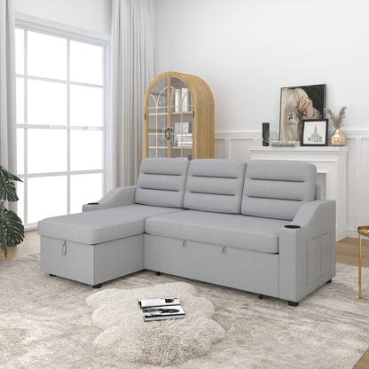 Divano letto trasformabile in poliestere da 83,5'' a 3 posti con letto estraibile, poltrona reclinabile con contenitore, portabicchieri e tasche laterali