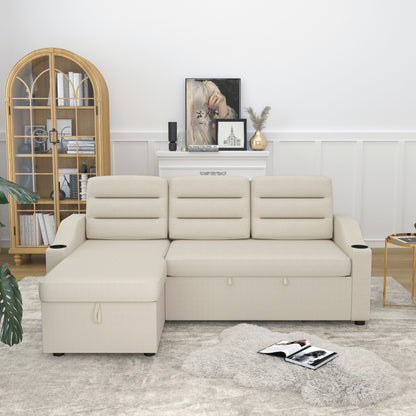 Divano letto trasformabile in poliestere da 83,5'' a 3 posti con letto estraibile, poltrona reclinabile con contenitore, portabicchieri e tasche laterali
