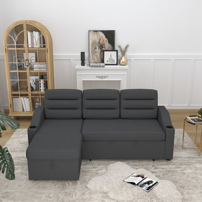 Divano letto trasformabile in poliestere da 83,5'' a 3 posti con letto estraibile, poltrona reclinabile con contenitore, portabicchieri e tasche laterali