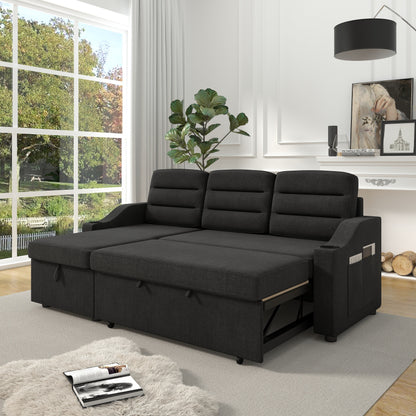 Divano letto trasformabile in poliestere da 83,5'' a 3 posti con letto estraibile, poltrona reclinabile con contenitore, portabicchieri e tasche laterali