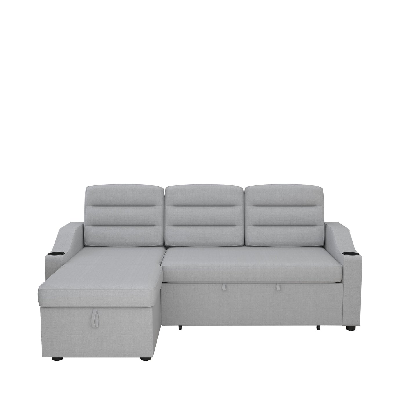 Divano letto trasformabile in poliestere da 83,5'' a 3 posti con letto estraibile, poltrona reclinabile con contenitore, portabicchieri e tasche laterali
