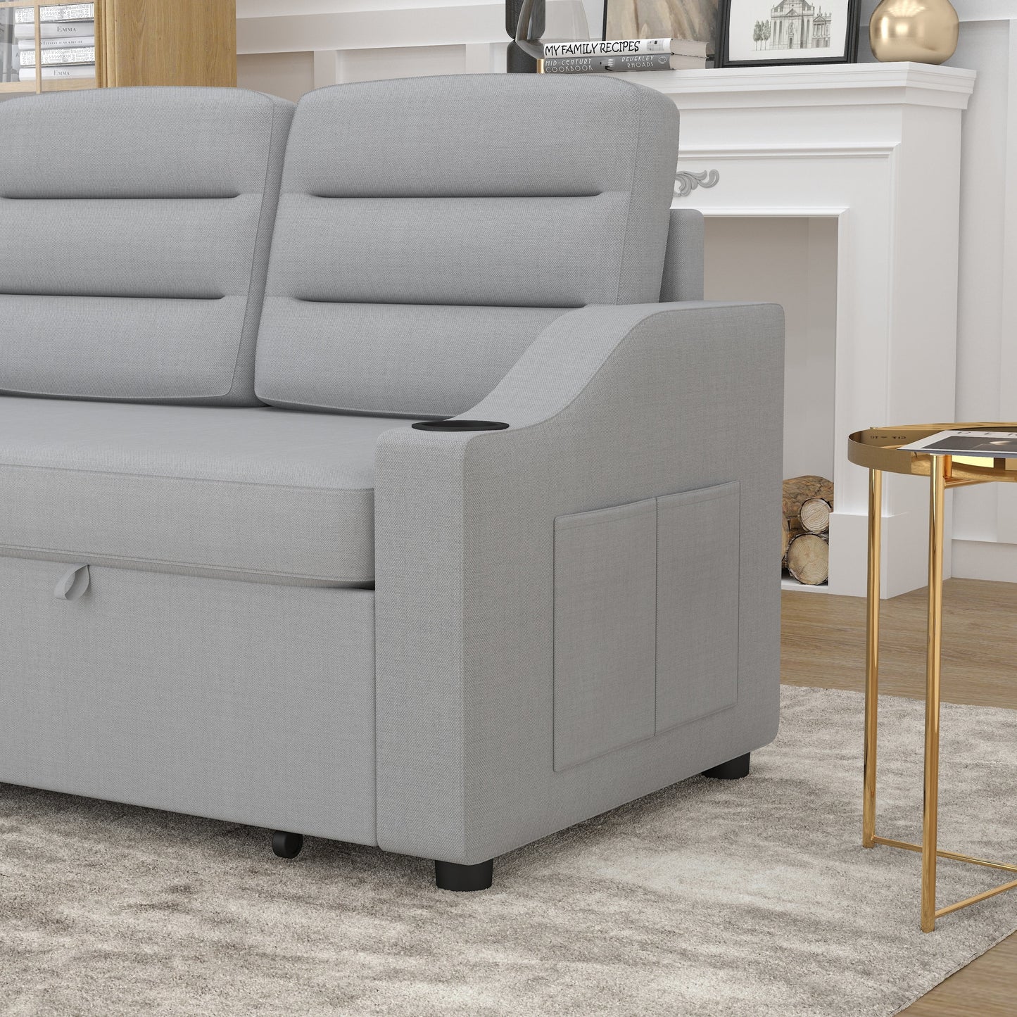 Divano letto trasformabile in poliestere da 83,5'' a 3 posti con letto estraibile, poltrona reclinabile con contenitore, portabicchieri e tasche laterali