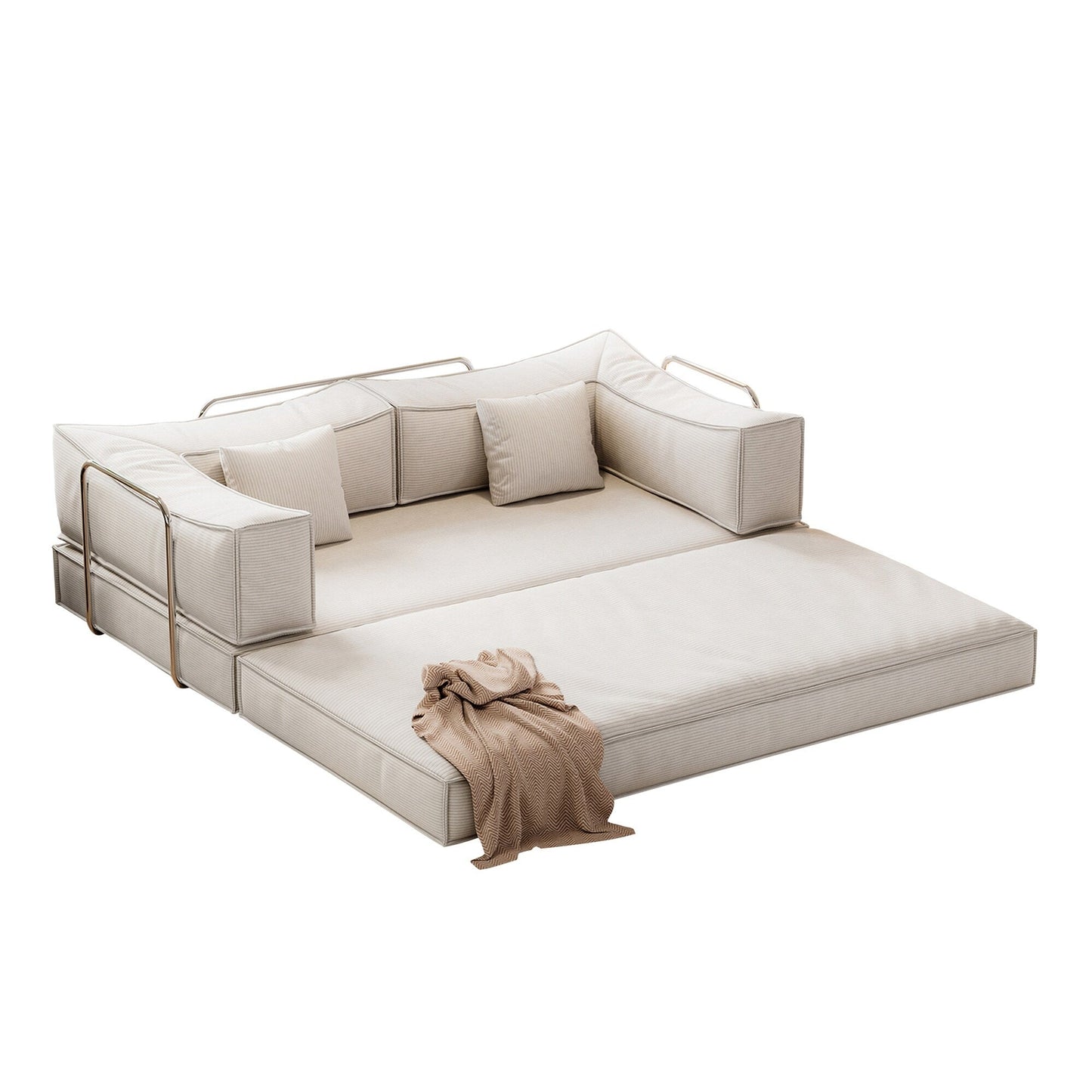 Divano letto imbottito convertibile in velluto a coste, divano futon pieghevole con 2 cuscini