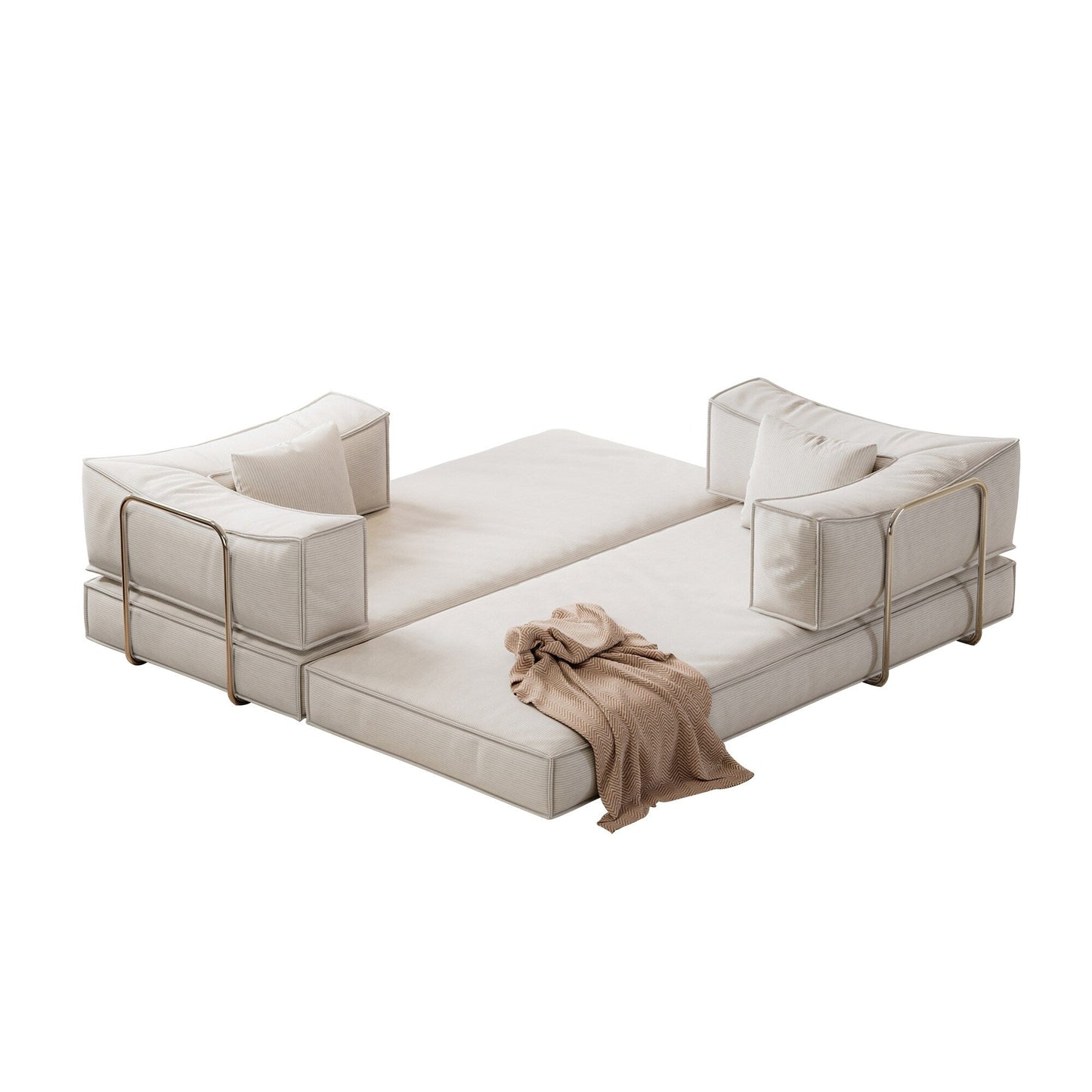 Divano letto imbottito convertibile in velluto a coste, divano futon pieghevole con 2 cuscini