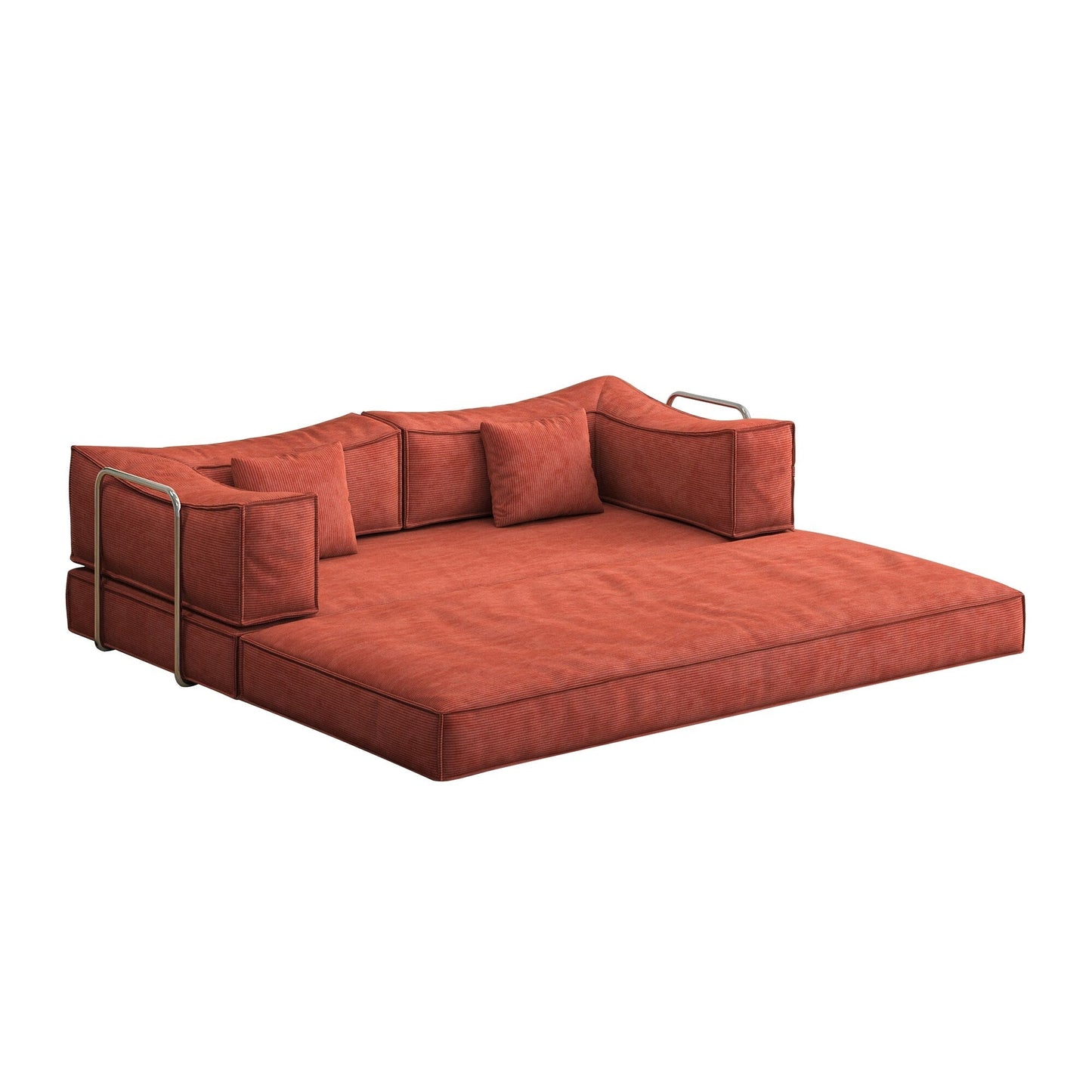 Divano letto imbottito convertibile in velluto a coste, divano futon pieghevole con 2 cuscini