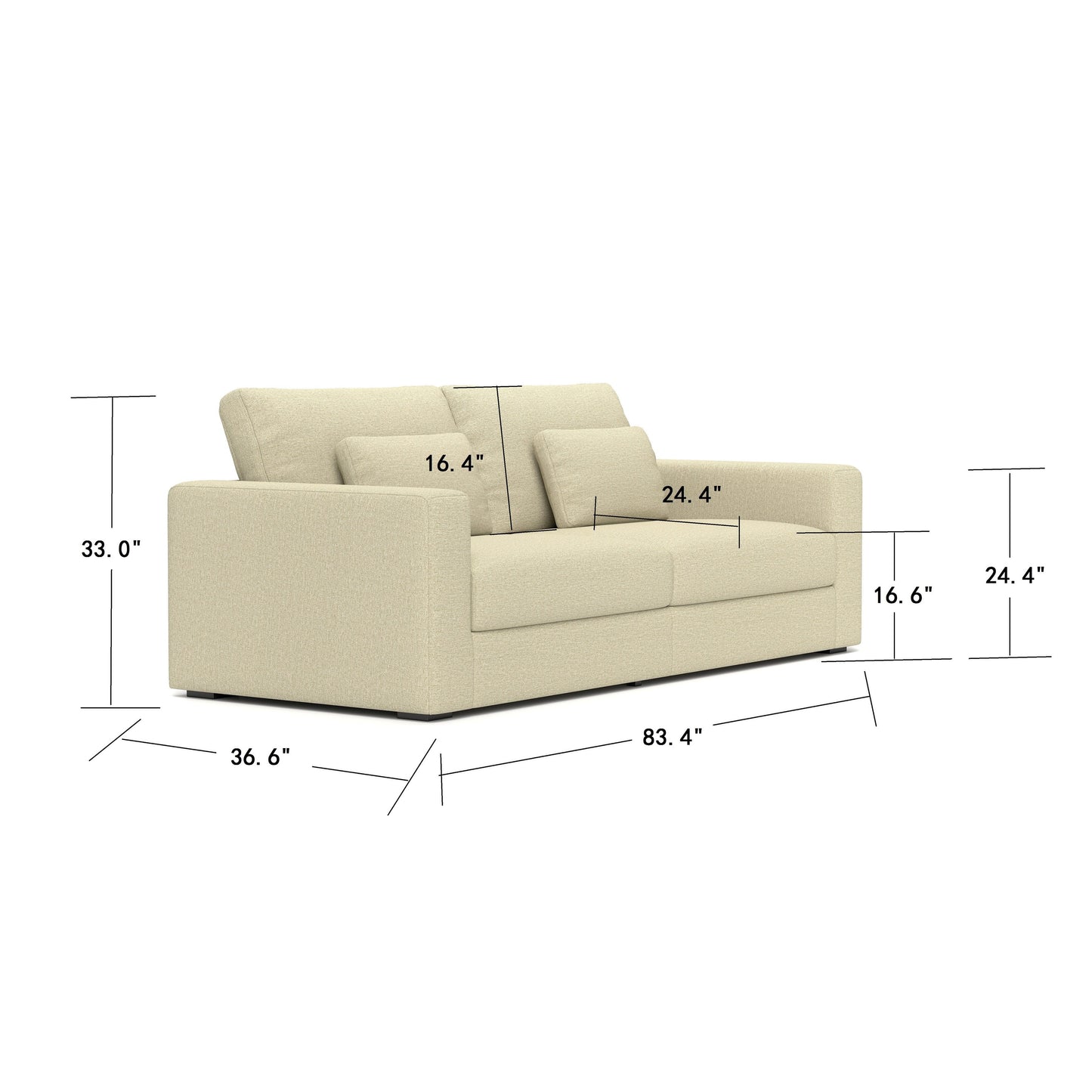 Divano a 3 posti 83Fabric - Comfort morbido con doppia imbottitura per soggiorni moderni