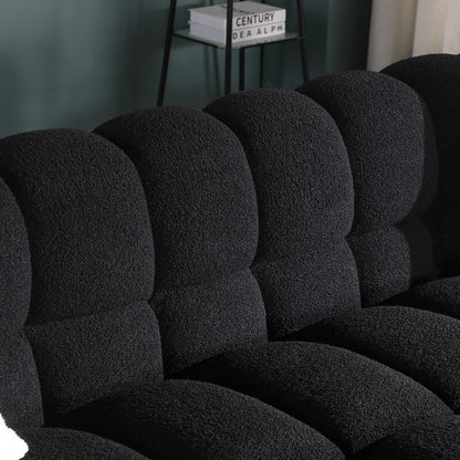 84.3 Lussuoso divano Boucle grande a 3 posti con rivestimento in marshmallow, 2 cuscini decorativi quadrati e bracciolo quadrato