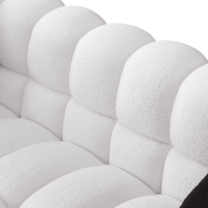 84.3 Lussuoso divano Boucle grande a 3 posti con rivestimento in marshmallow, 2 cuscini decorativi quadrati e bracciolo quadrato