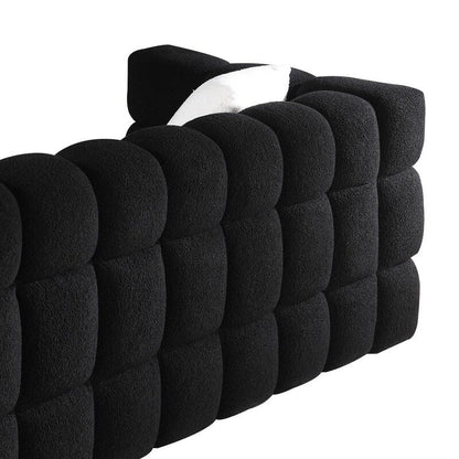 84.3 Lussuoso divano Boucle grande a 3 posti con rivestimento in marshmallow, 2 cuscini decorativi quadrati e bracciolo quadrato
