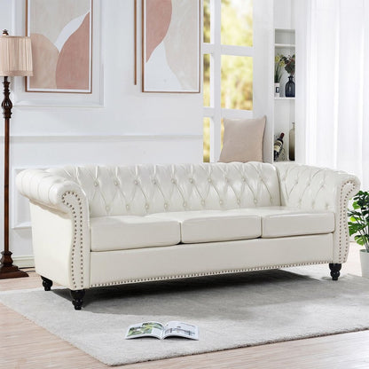 Divano Chesterfield in similpelle trapuntato da 84,65 pollici con braccioli arrotolati