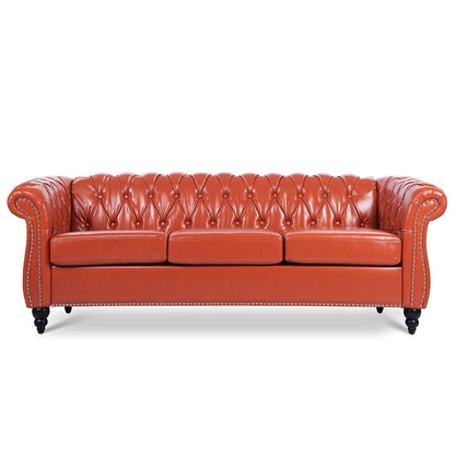 Divano Chesterfield in similpelle trapuntato da 84,65 pollici con braccioli arrotolati
