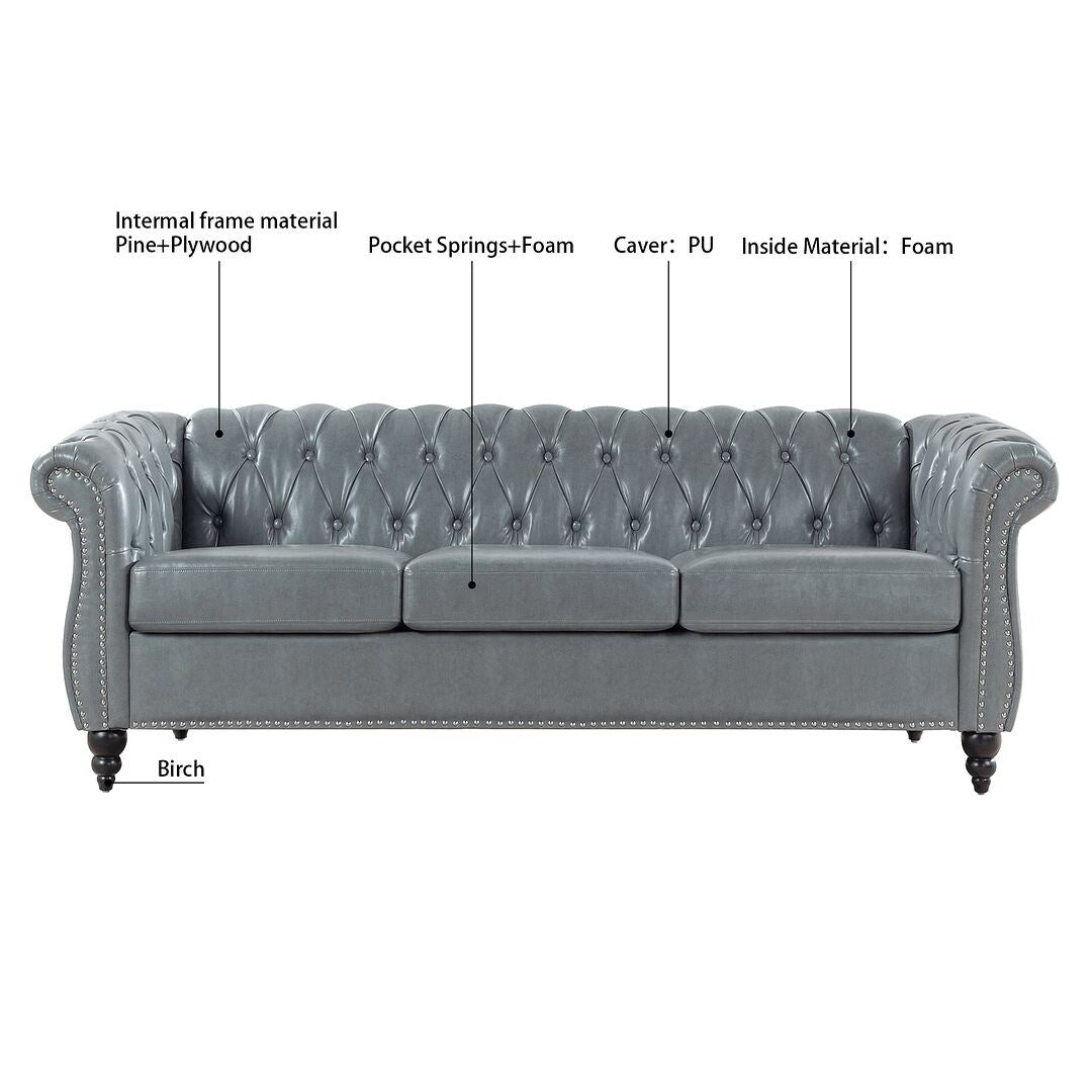 Divano Chesterfield in similpelle trapuntato da 84,65 pollici con braccioli arrotolati