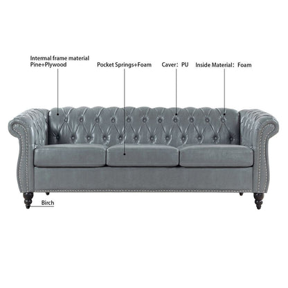 Divano Chesterfield in similpelle trapuntato da 84,65 pollici con braccioli arrotolati