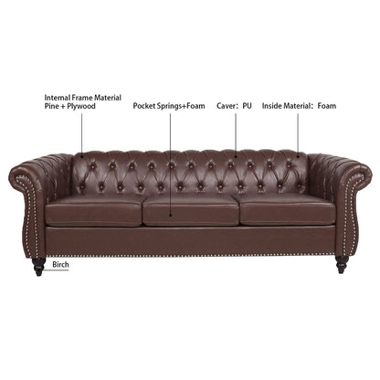 Divano Chesterfield in similpelle trapuntato da 84,65 pollici con braccioli arrotolati
