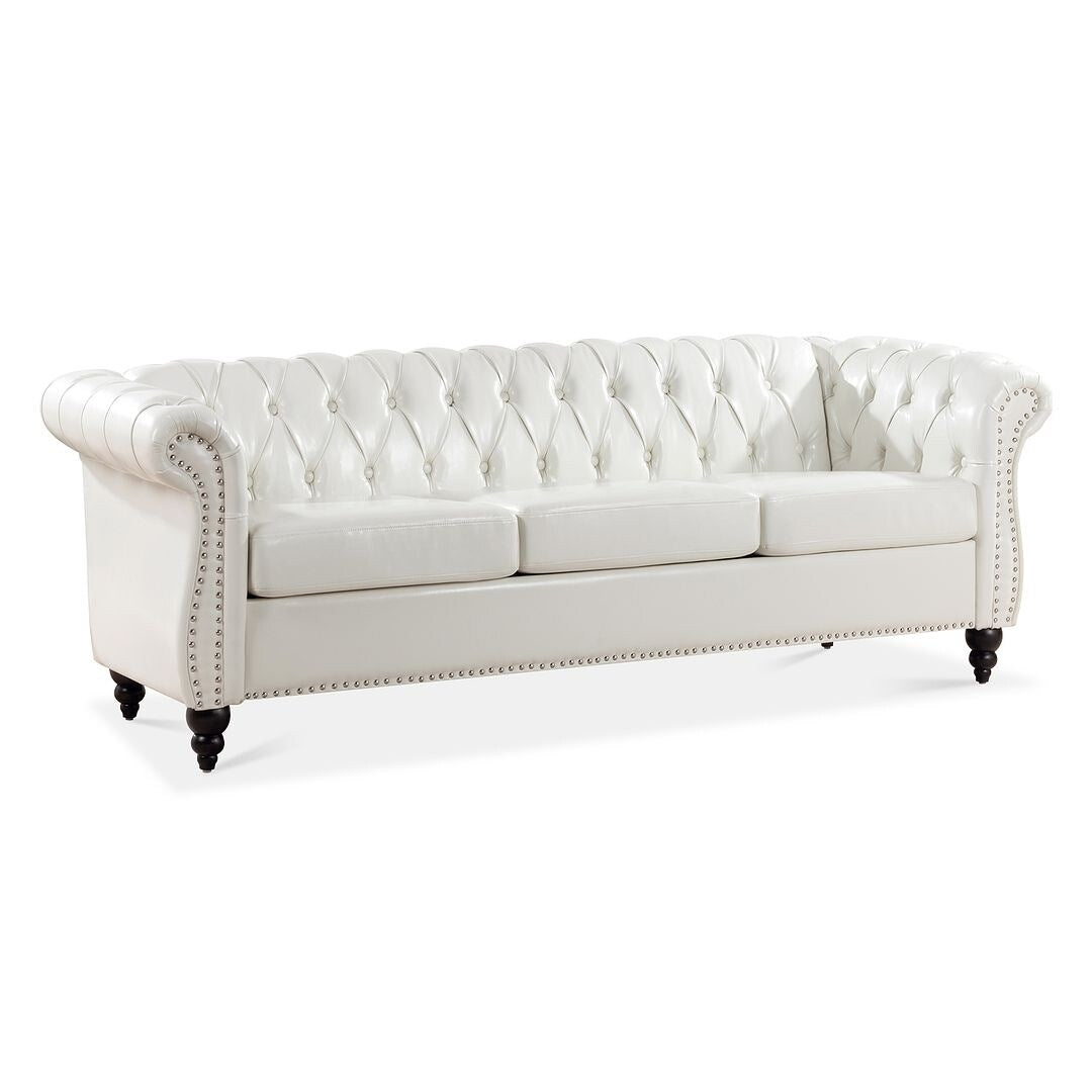 Divano Chesterfield in similpelle trapuntato da 84,65 pollici con braccioli arrotolati