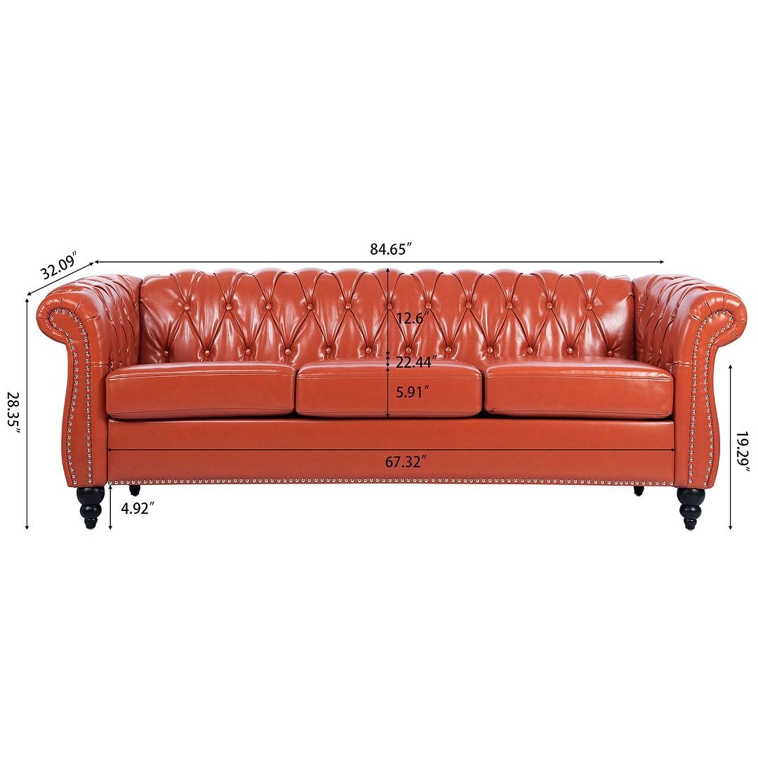 Divano Chesterfield in similpelle trapuntato da 84,65 pollici con braccioli arrotolati