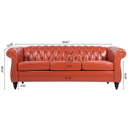 Divano Chesterfield in similpelle trapuntato da 84,65 pollici con braccioli arrotolati
