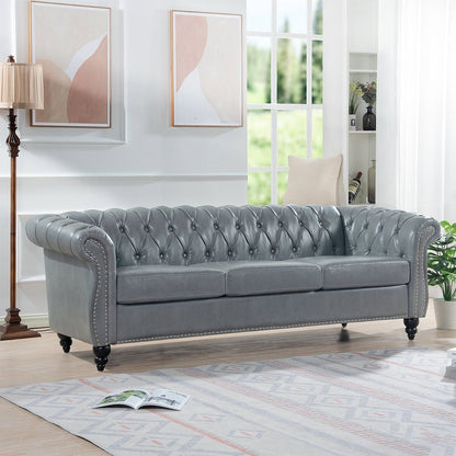 Divano Chesterfield in similpelle trapuntato da 84,65 pollici con braccioli arrotolati