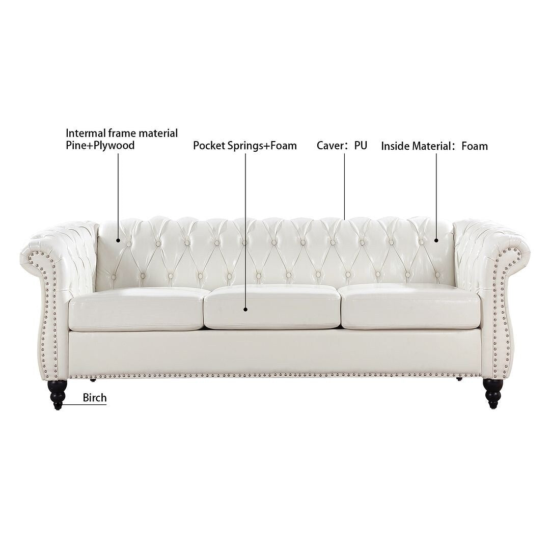 Divano Chesterfield in similpelle trapuntato da 84,65 pollici con braccioli arrotolati