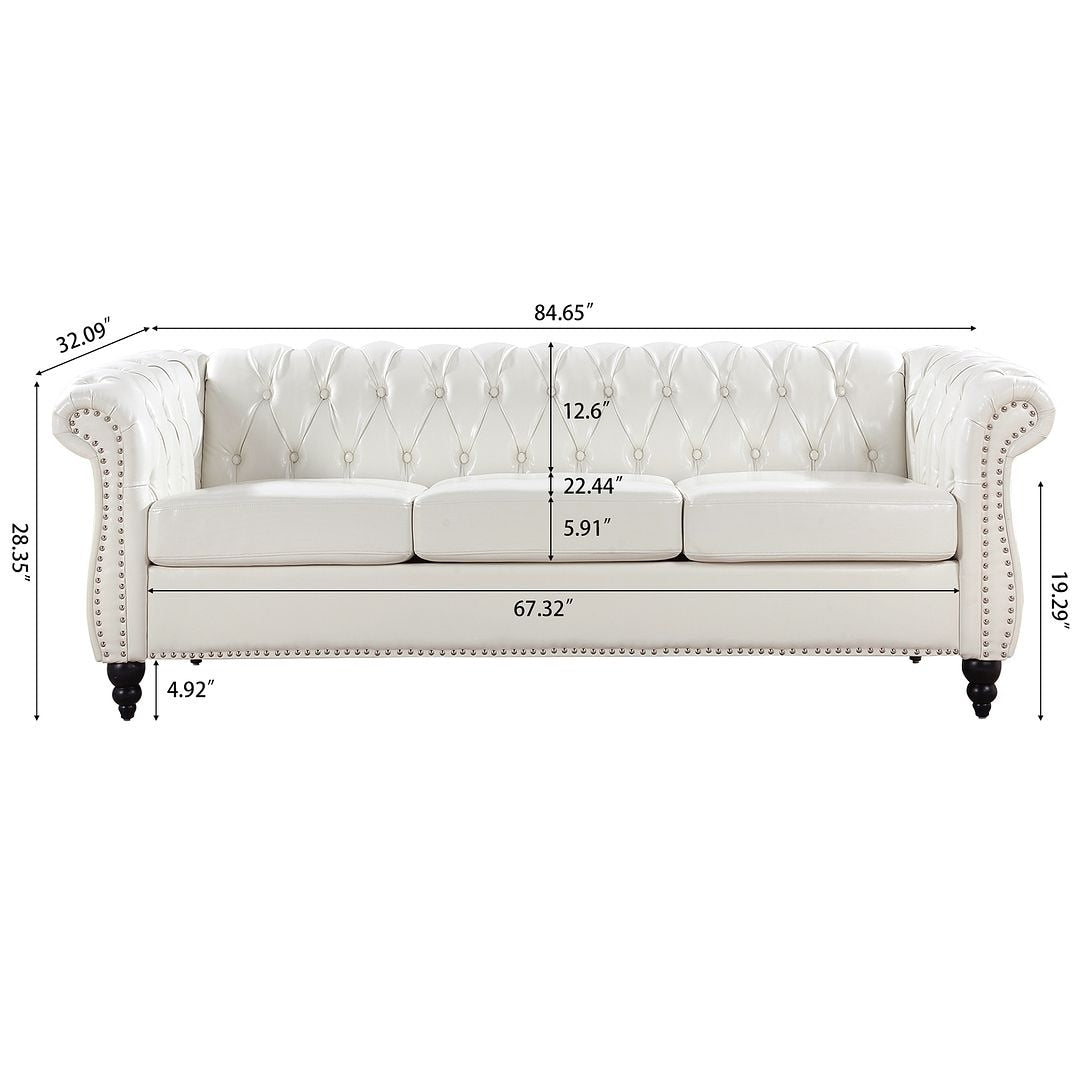 Divano Chesterfield in similpelle trapuntato da 84,65 pollici con braccioli arrotolati